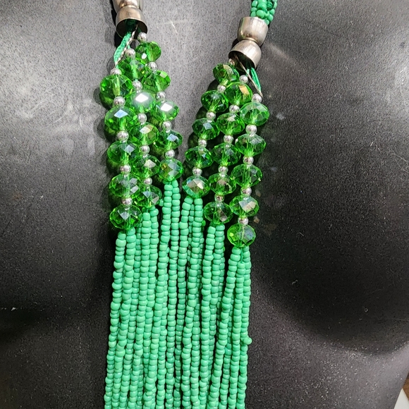 Fashion costume jewelry necklace lot Glass seed beads multi layered green blue - Picture 6 of 10